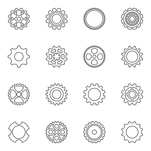 Ruedas dentadas vectoriales de línea delgada y engranajes — Vector de stock