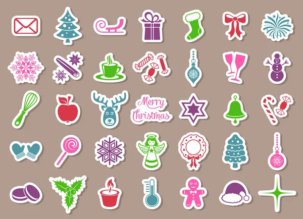 Coloridos signos de Navidad vector en pegatinas conjunto — Archivo Imágenes Vectoriales