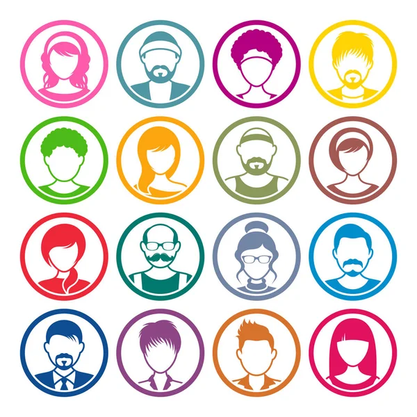 Ícones círculo Avatar rostos masculinos e femininos — Vetor de Stock