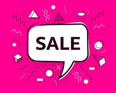 Vektör Satılık konuşma balonu memphis tarzı poster