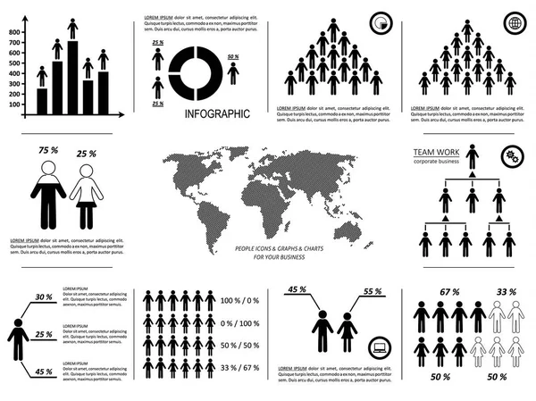 Ensemble de gabarits d'icônes de population simple vecteur noir — Image vectorielle