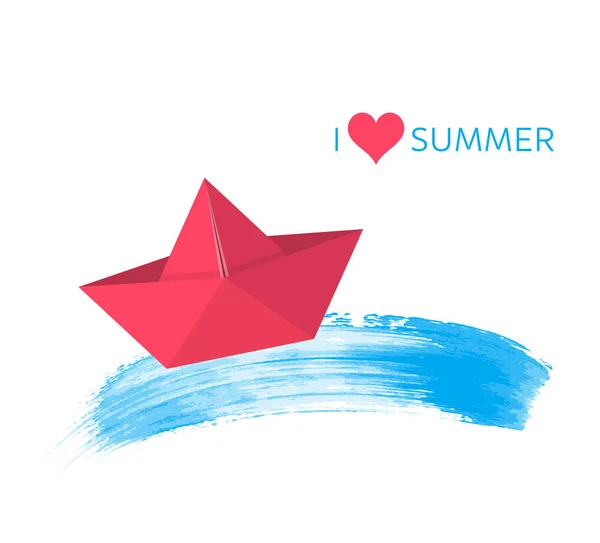 Papel rojo barco verano diseño vector ilustración — Vector de stock