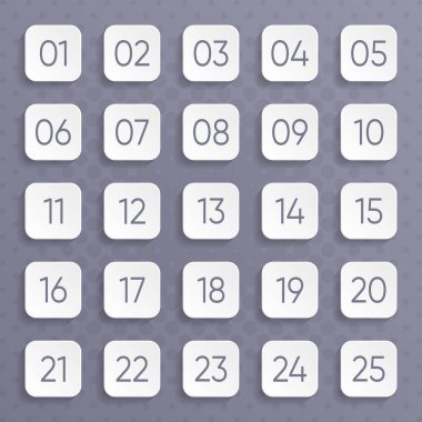 Yirmi beş beyaz vektör numaraları kare tasarım
