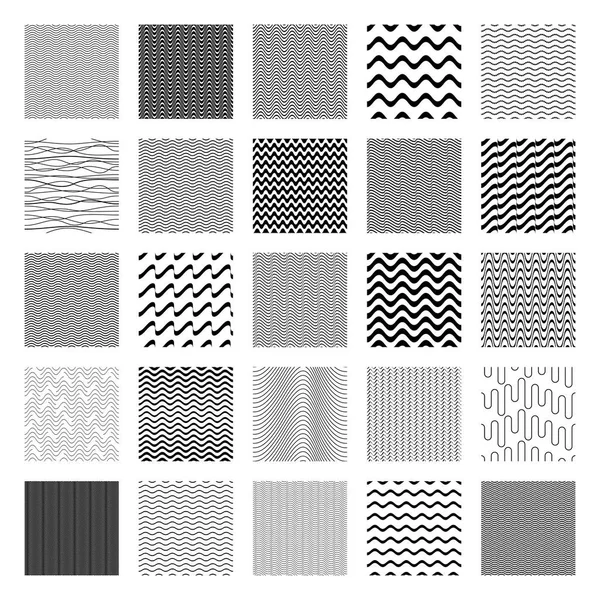 Vector seamless wavy line pattern big set — Stock Vector