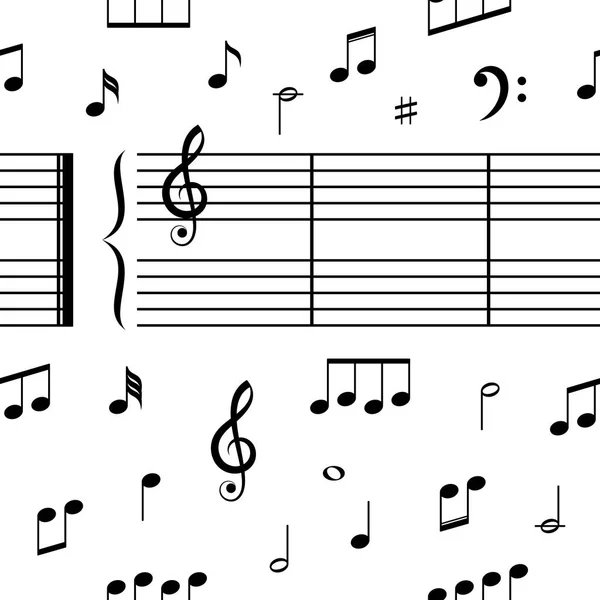 Nero modello vettoriale musica senza soluzione di continuità su bianco — Vettoriale Stock