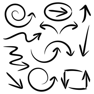 Siyah vektör basit el çizilmiş oklar izole edildi