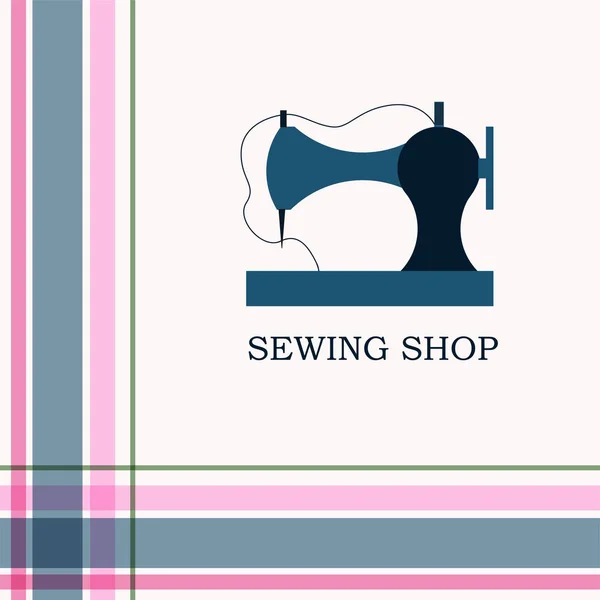 illustration of sewing machine and accessories for sewing shop and atelier. Logothype, logo or icon for sewing business