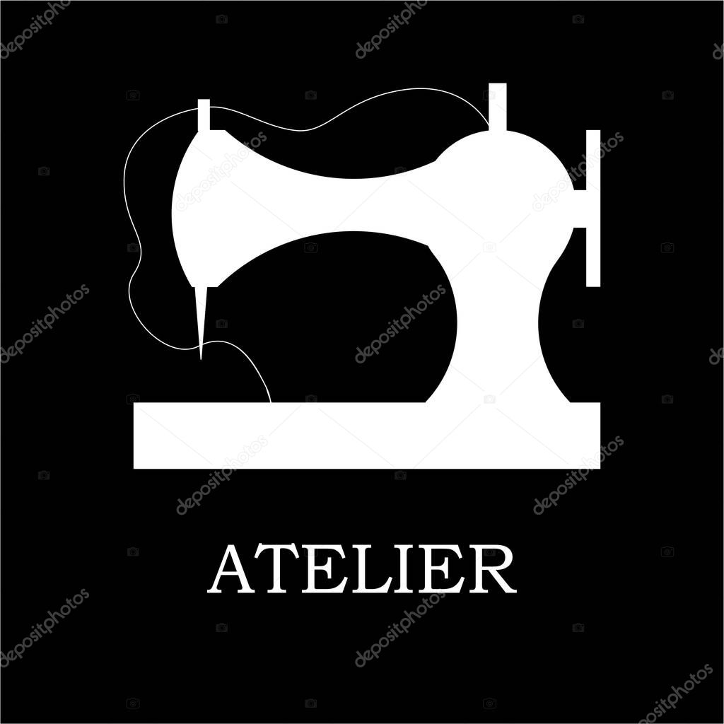 Illustration of sewing machine and accessories for sewing shop and atelier. Logothype, logo or icon for sewing business