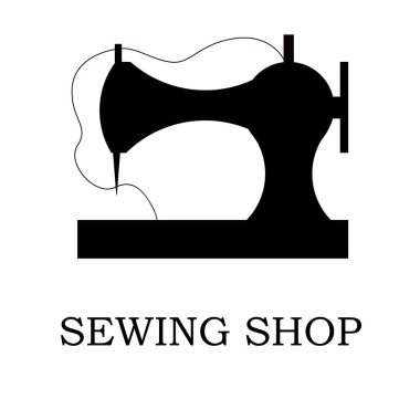 Dikiş makinesi ve aksesuarlar dikiş dükkanı ve atelier vektör Illustration. Logothype, logo veya dikiş iş için simge. EPS 10