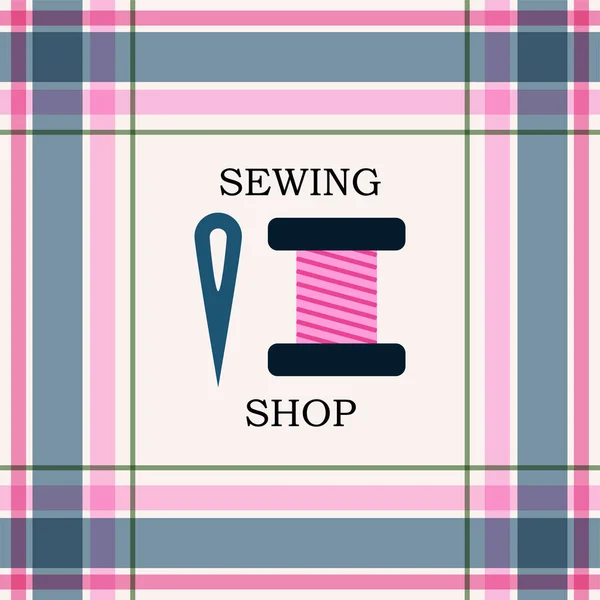 Dikiş makinesi ve aksesuarlar dikiş dükkanı ve atelier vektör Illustration. Logothype, logo veya dikiş iş için simge. EPS 10