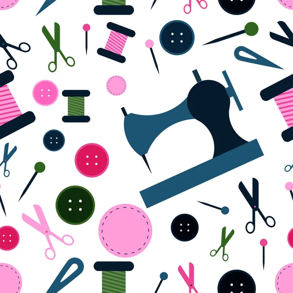 Dikiş makinesi ve aksesuarlar dikiş dükkanı ve atelier vektör Illustration. Logothype, logo veya dikiş iş için simge. EPS 10