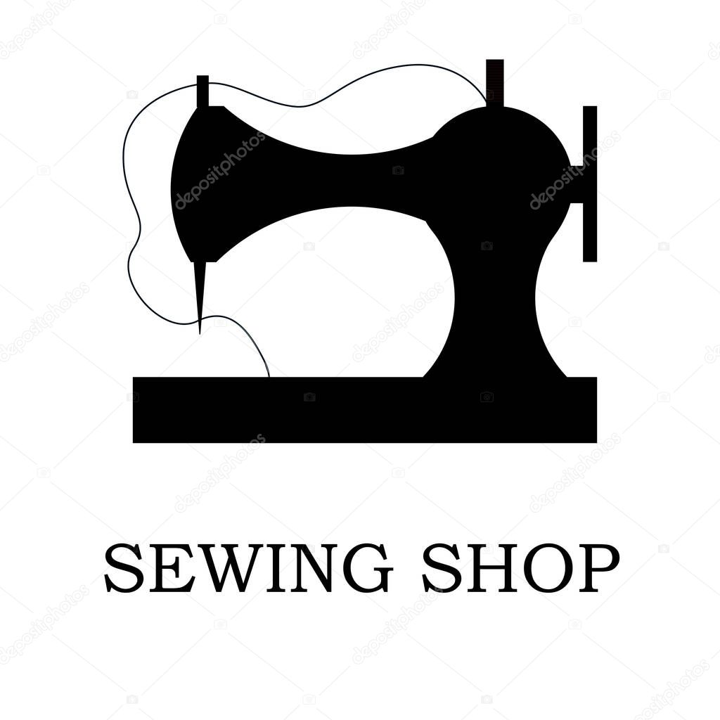 Vector illustration of sewing machine and accessories for sewing shop and atelier. Logothype, logo or icon for sewing business. EPS 10