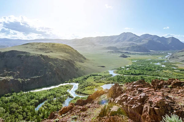 Altay Dağları'nın yaz manzarası. Bu şehirlerden uzak fnd saf doğal.