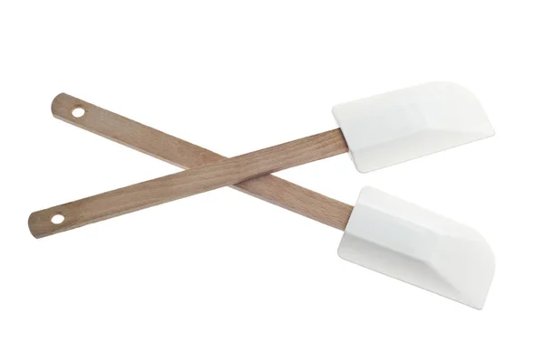 Two Spatulas Wooden Handle White Background — Stock Photo, Image