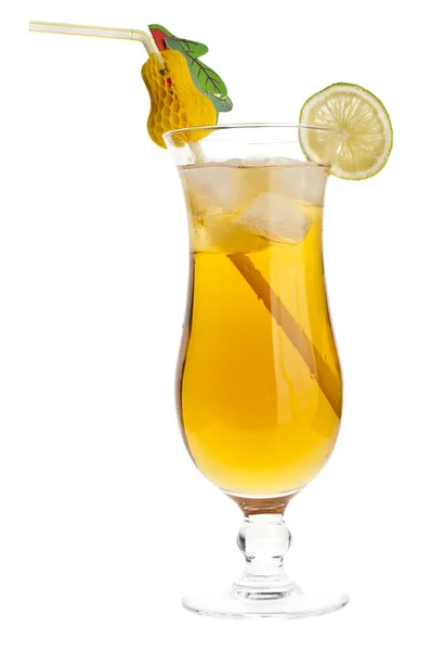 Cocktail Jaune Avec Citron Décoration Sur Fond Blanc — Photo