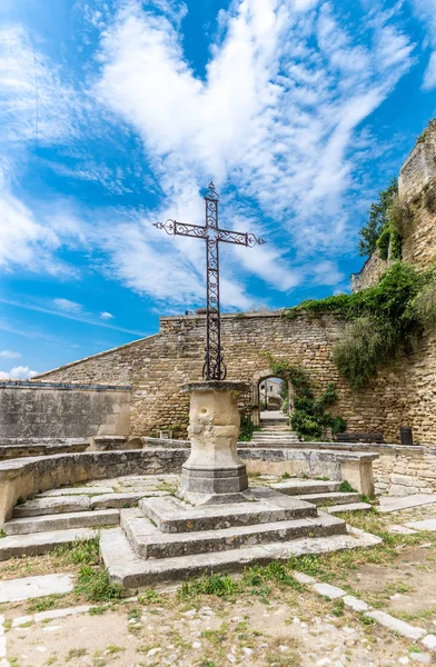 Cross in the back yard of Grignan castle, Departement Drome, Rhone-Alpes, France