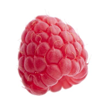 Beyaz arka planda izole edilmiş olgun bir ahududu.