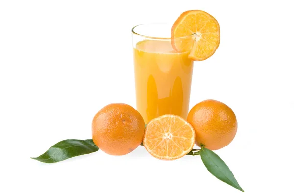 Glass Fresh Orange Juice Two Half Clementines — Stock Photo, Image