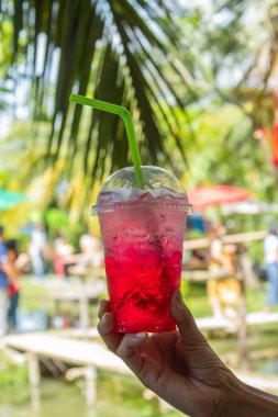 Kırmızı soda soğuk susuzluk Bahçe.