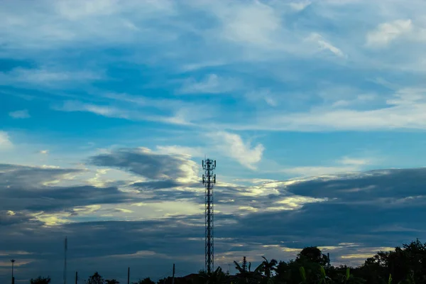 Evening Sunset Signal Transmission Towers — Stock Photo, Image