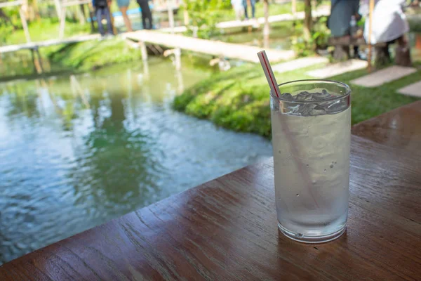Su buz cam bahçe ahşap tablo.