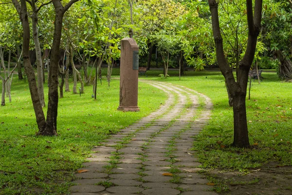 Bloco Cimento Andar Uma Caminhada Gramado — Fotografia de Stock