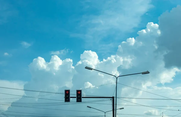 Traffic Lights Street Lamps Bright Blue Sky — Stock Photo, Image