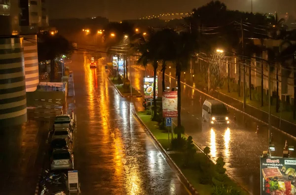 Pluie Était Forte Dans Les Rues Ville Nuit Muang Thong — Photo