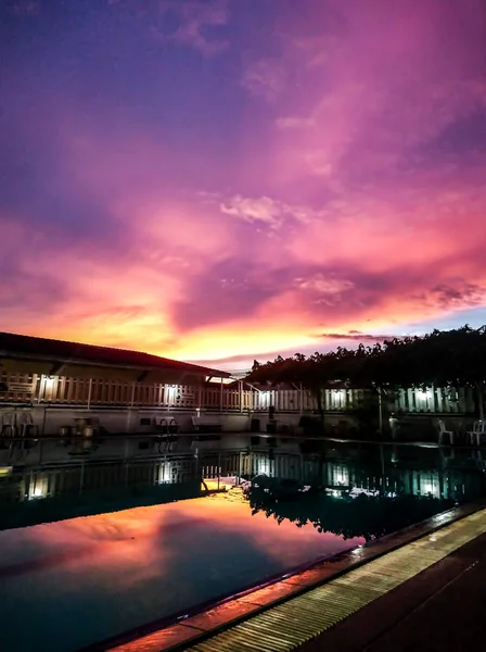 Sunset Swimming Pool Thailand — Stock Photo, Image