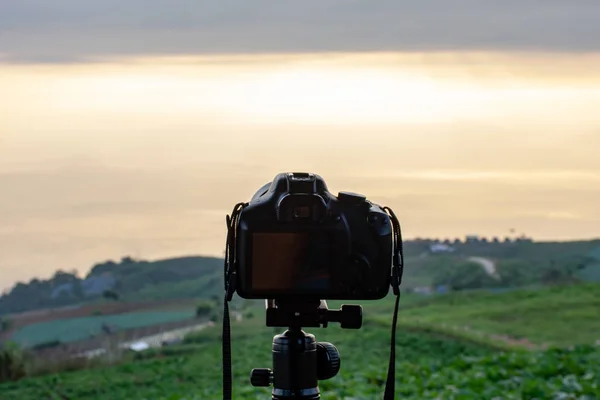 Camera and Farmland vegetation on the hills of northern Thailand.