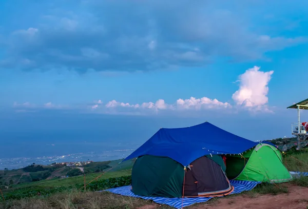 Tenda Fundo Céu Montanha Vistas Noite — Fotografia de Stock