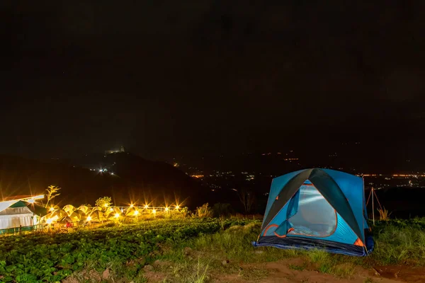 Carpa Fondo Cielo Vistas Montaña Por Noche —  Fotos de Stock