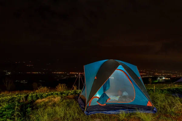 Namiot Tło Nieba Górskie Widoki Nocy — Zdjęcie stockowe