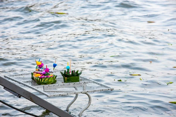 Decorated Float Made Natural Materials Going Drop River — Stock Photo, Image