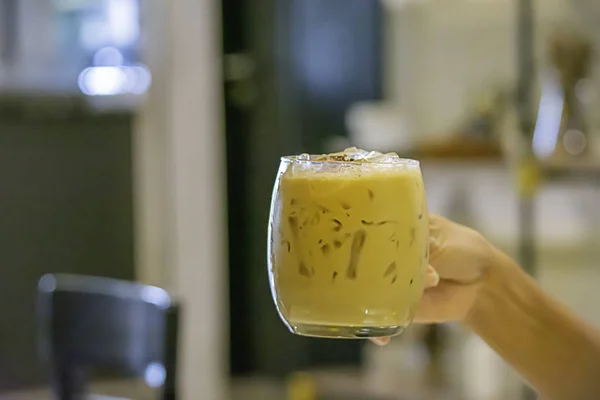 Hand Holding Iced Coffee Glass — Stock Photo, Image