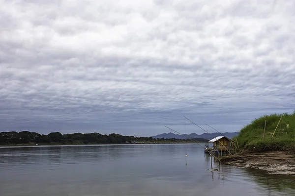 Die Schwimmende Fischerei Und Der Himmel Auf Dem Mekong Bei — Stockfoto