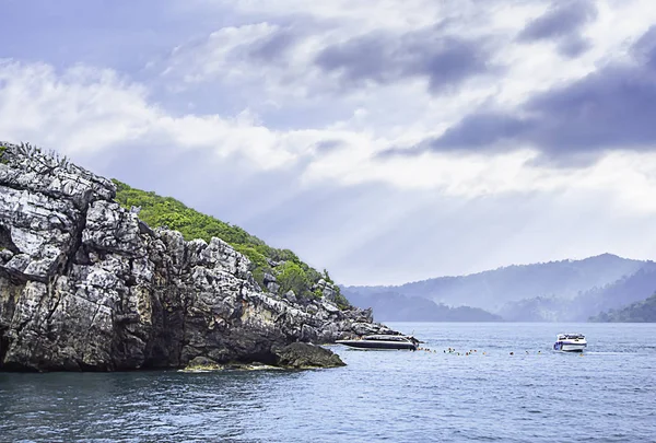 Big boats take tourists to dive in the Sea at angthong Islands ,