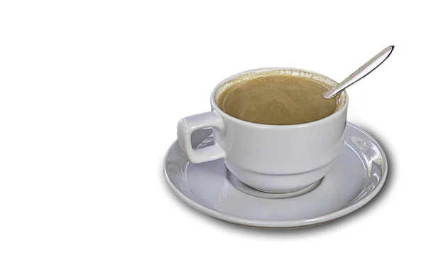 Café caliente aislado Ponga un vaso de blanco con un descanso casual — Foto de Stock