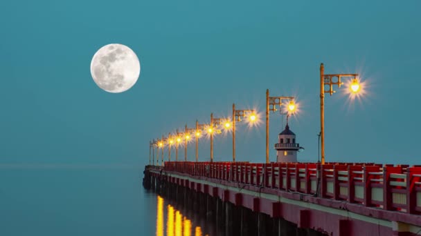 Las Luces Puente Luna Llena Cielo Oscuro Por Noche Subiendo — Vídeos de Stock