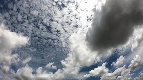 白い雲の時間経過運動は 昼間明るい美しい青空に速く移動しています — ストック動画