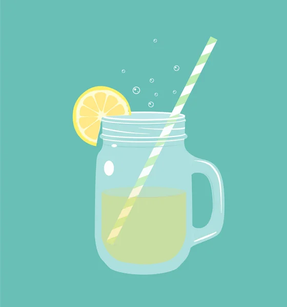 Tarro Limonada Con Ilustración Vectores Rodajas Limón Sobre Fondo Azul — Archivo Imágenes Vectoriales