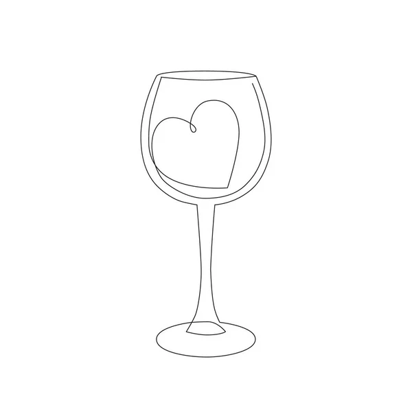 Conception Tatouage Verre Vin Coeur Verre Ligne Art Contour Dessin — Image vectorielle