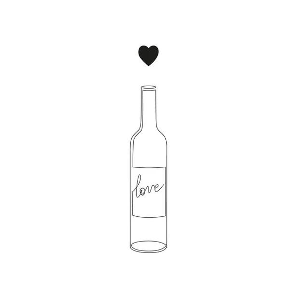 Ilustración Minimalista Arte Lineal Botella Vino Con Corazón Pequeño Ilustración — Archivo Imágenes Vectoriales