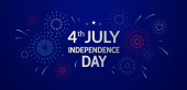 Pozdrav - Den nezávislosti. 4. července banner design s ohňostrojem na modrém pozadí. - Vektor