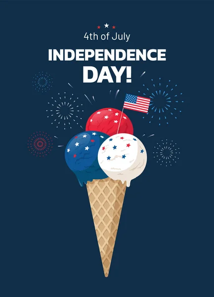 Ημέρα Ανεξαρτησίας Ευχετήρια Κάρτα Αφίσα Σχεδιασμό Απεικόνιση Παγωτό Αμερικανική Σημαία — Διανυσματικό Αρχείο