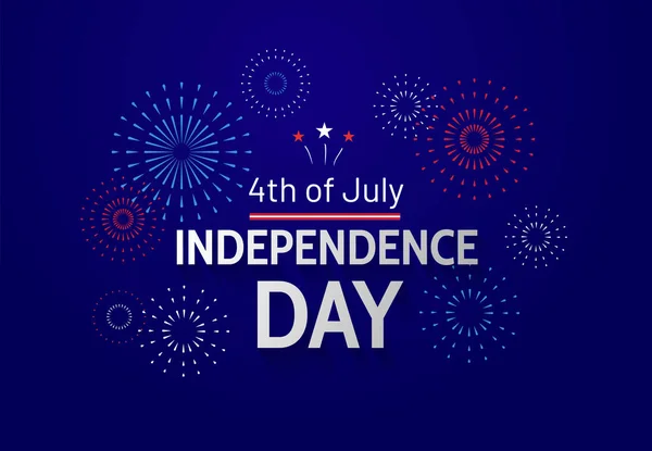 アメリカでの7月4日のお祝い 独立記念日青い背景にテキストと花火でバナーを挨拶します ベクトル — ストックベクタ