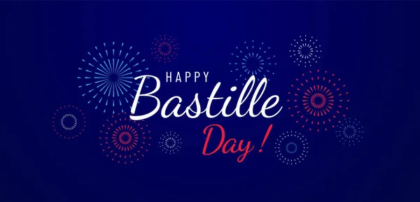 Happy Bastille Day Ευχετήρια Κάρτα Σχεδιασμού Πυροτεχνήματα Εικονογράφηση Μπλε Φόντο — Διανυσματικό Αρχείο