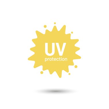 UV koruma vektör simgesi tasarımı. Beyaz arkaplanda güneş simgesi izole edildi. Ambalaj için güneş kremi etiketi