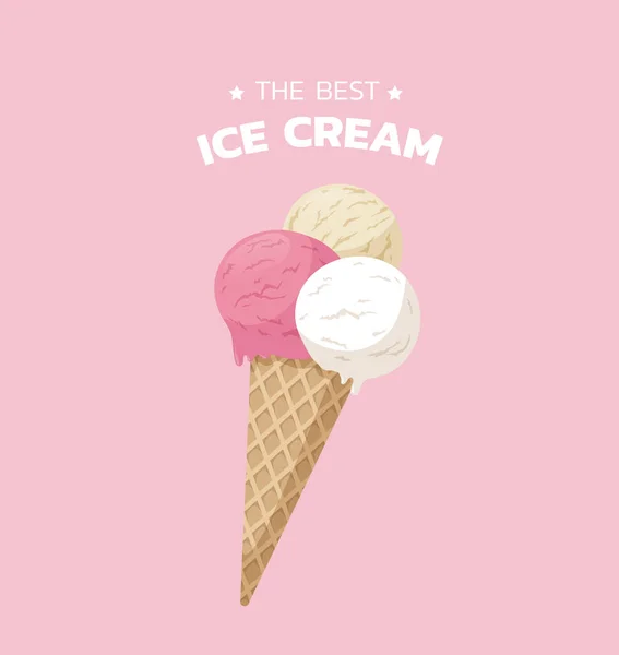 Παγωτό Χωνάκι Χαριτωμένο Εικόνα Κείμενο Ροζ Φόντο Γλυκό Καλοκαιρινό Κρύο — Διανυσματικό Αρχείο