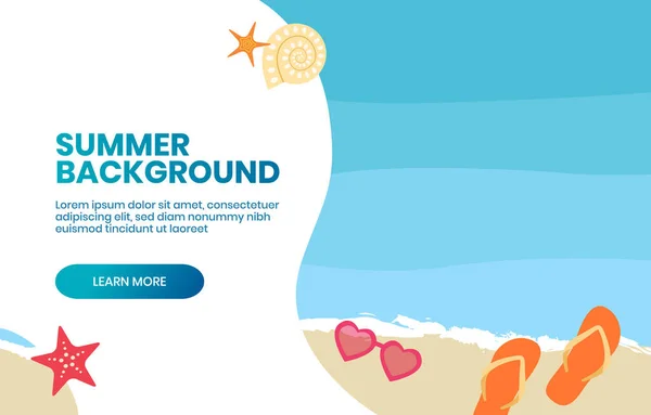 Sommer Hintergrunddesign Konzept Für Web Mit Seestern Muscheln Sonnenbrillen Und — Stockvektor